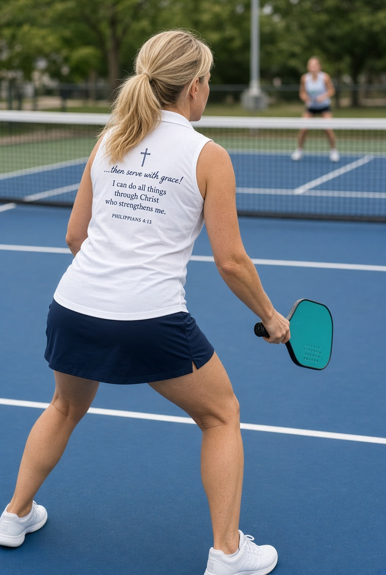 Pray First Serve with Grace Sleeveless Polo — Women's